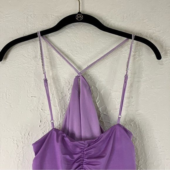 Lucy In The Sky Rhinestone Detail Halter Cut Out Bodycon Dress in Purple - Picture 9 of 12